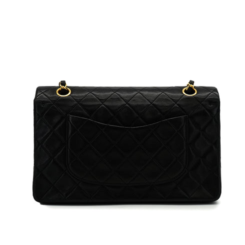 VINTAGE CHANEL CLASSIC FLAP MEDIUM CHAIN SHOULDER BAG BLACK LAMB SKIN GOLD HARDWARE 90343959