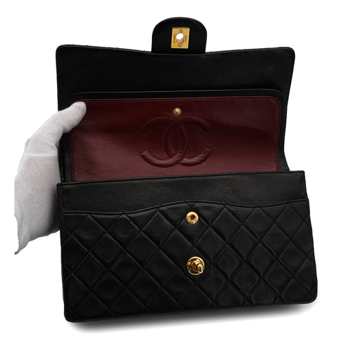 VINTAGE CHANEL CLASSIC FLAP MEDIUM CHAIN SHOULDER BAG BLACK LAMB SKIN GOLD HARDWARE 90343959