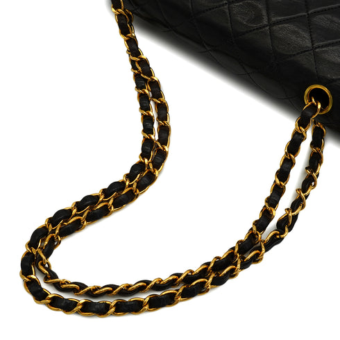 VINTAGE CHANEL CLASSIC FLAP MEDIUM CHAIN SHOULDER BAG BLACK LAMB SKIN GOLD HARDWARE 90344100