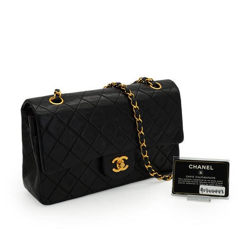 VINTAGE CHANEL CLASSIC FLAP MEDIUM CHAIN SHOULDER BAG BLACK LAMB SKIN GOLD HARDWARE 90344443