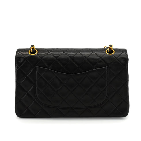 VINTAGE CHANEL CLASSIC FLAP MEDIUM CHAIN SHOULDER BAG BLACK LAMB SKIN GOLD HARDWARE 90344443