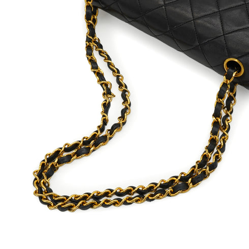 VINTAGE CHANEL CLASSIC FLAP MEDIUM CHAIN SHOULDER BAG BLACK LAMB SKIN GOLD HARDWARE 90344443