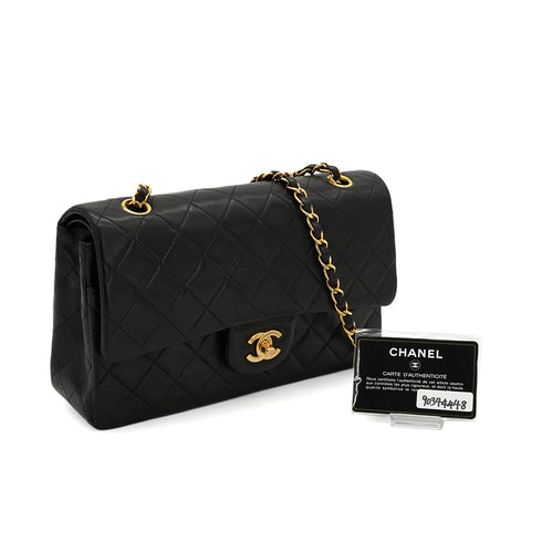 VINTAGE CHANEL CLASSIC FLAP MEDIUM CHAIN SHOULDER BAG BLACK LAMB SKIN GOLD HARDWARE 90344448