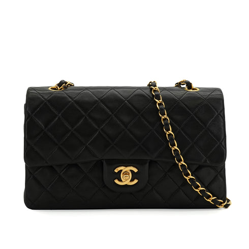 VINTAGE CHANEL CLASSIC FLAP MEDIUM CHAIN SHOULDER BAG BLACK LAMB SKIN GOLD HARDWARE 90344448