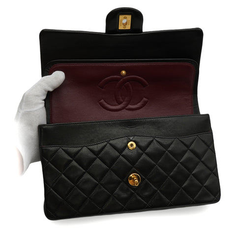 VINTAGE CHANEL CLASSIC FLAP MEDIUM CHAIN SHOULDER BAG BLACK LAMB SKIN GOLD HARDWARE 90344448