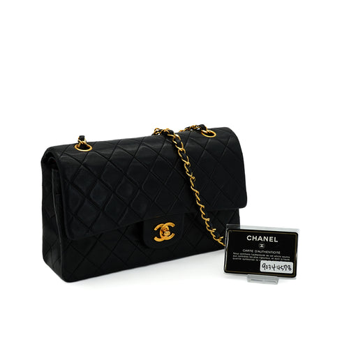 VINTAGE CHANEL CLASSIC FLAP MEDIUM CHAIN SHOULDER BAG BLACK LAMB SKIN GOLD HARDWARE 90344578