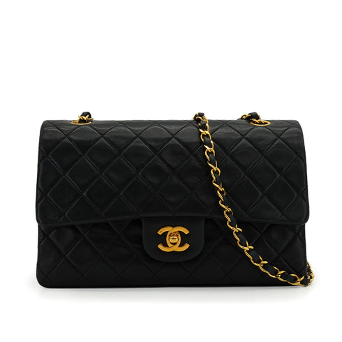 VINTAGE CHANEL CLASSIC FLAP MEDIUM CHAIN SHOULDER BAG BLACK LAMB SKIN GOLD HARDWARE 90344578