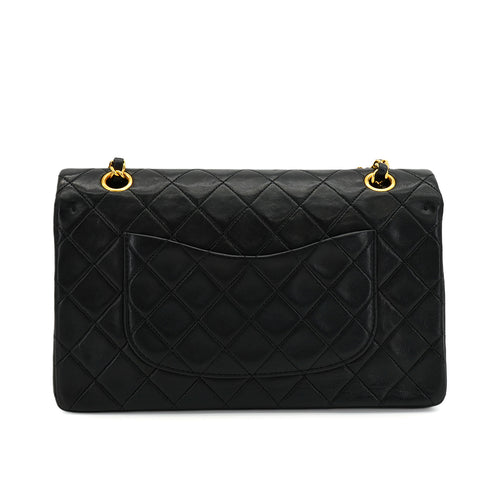 VINTAGE CHANEL CLASSIC FLAP MEDIUM CHAIN SHOULDER BAG BLACK LAMB SKIN GOLD HARDWARE 90344578