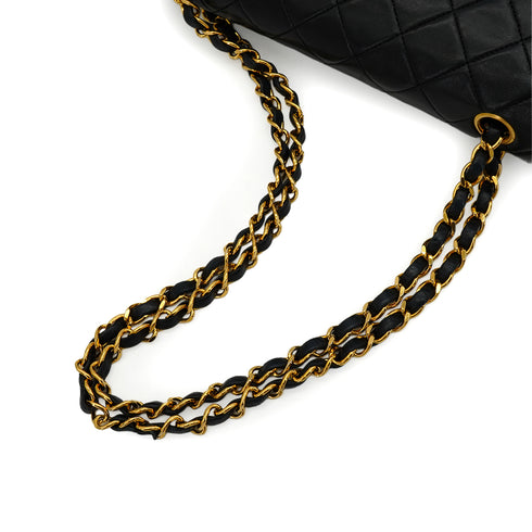 VINTAGE CHANEL CLASSIC FLAP MEDIUM CHAIN SHOULDER BAG BLACK LAMB SKIN GOLD HARDWARE 90344578