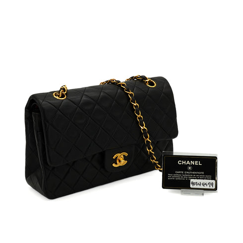 VINTAGE CHANEL CLASSIC FLAP MEDIUM CHAIN SHOULDER BAG BLACK LAMB SKIN GOLD HARDWARE 90344579