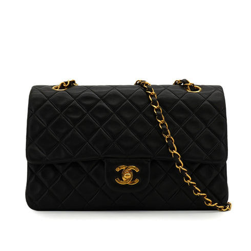 VINTAGE CHANEL CLASSIC FLAP MEDIUM CHAIN SHOULDER BAG BLACK LAMB SKIN GOLD HARDWARE 90344579
