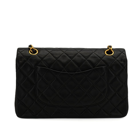 VINTAGE CHANEL CLASSIC FLAP MEDIUM CHAIN SHOULDER BAG BLACK LAMB SKIN GOLD HARDWARE 90344579