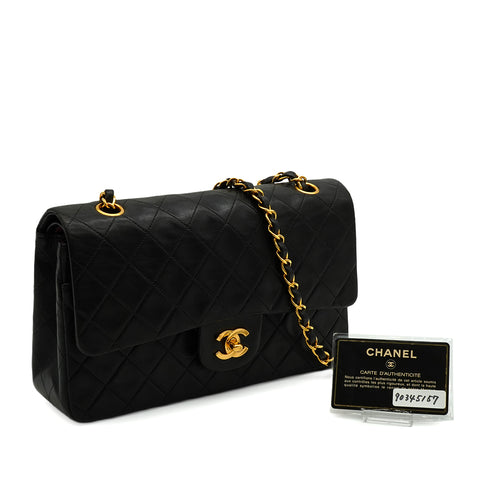 VINTAGE CHANEL CLASSIC FLAP MEDIUM CHAIN SHOULDER BAG BLACK LAMB SKIN GOLD HARDWARE 90345157