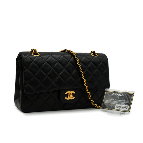VINTAGE CHANEL CLASSIC FLAP MEDIUM CHAIN SHOULDER BAG BLACK LAMB SKIN GOLD HARDWARE 90346097