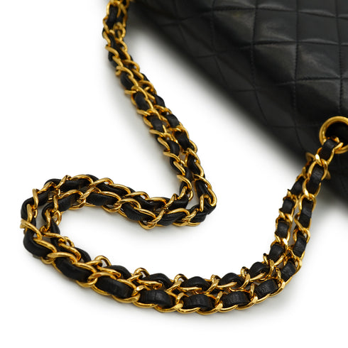 VINTAGE CHANEL CLASSIC FLAP MEDIUM CHAIN SHOULDER BAG BLACK LAMB SKIN GOLD HARDWARE 90346097
