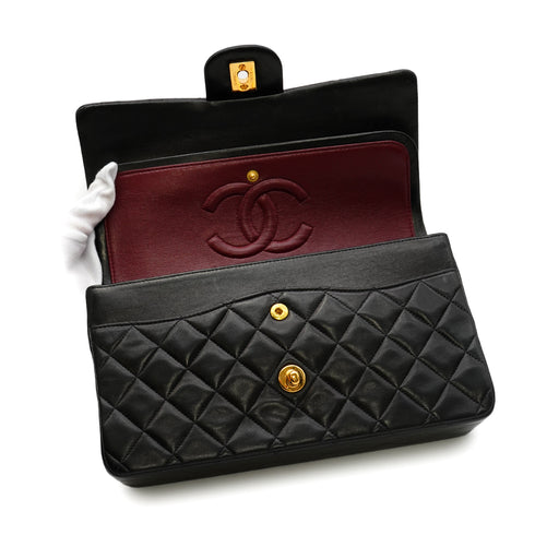 VINTAGE CHANEL CLASSIC FLAP MEDIUM CHAIN SHOULDER BAG BLACK LAMB SKIN GOLD HARDWARE 90346097