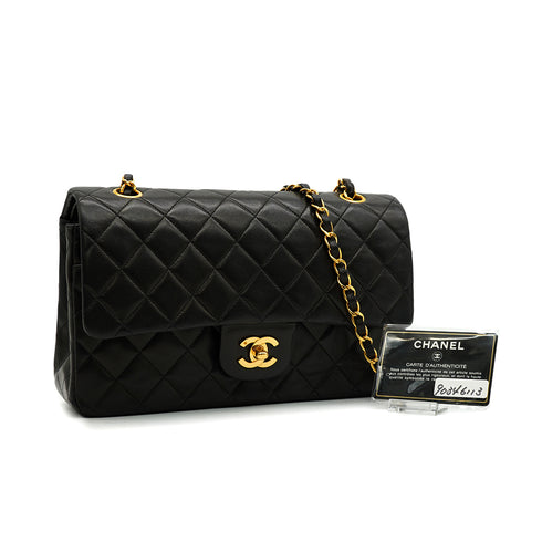 VINTAGE CHANEL CLASSIC FLAP MEDIUM CHAIN SHOULDER BAG BLACK LAMB SKIN GOLD HARDWARE 90346113