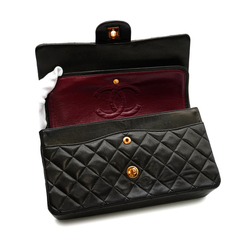 VINTAGE CHANEL CLASSIC FLAP MEDIUM CHAIN SHOULDER BAG BLACK LAMB SKIN GOLD HARDWARE 90346113