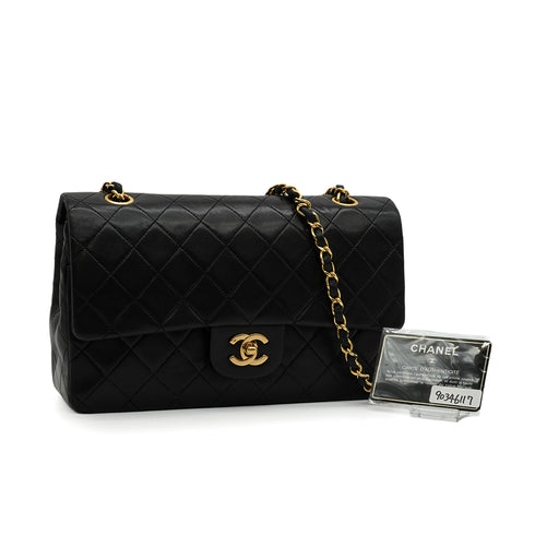 VINTAGE CHANEL CLASSIC FLAP MEDIUM CHAIN SHOULDER BAG BLACK LAMB SKIN GOLD HARDWARE 90346117