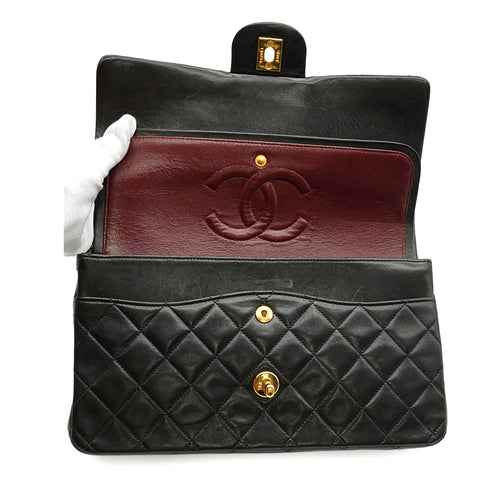 VINTAGE CHANEL CLASSIC FLAP MEDIUM CHAIN SHOULDER BAG BLACK LAMB SKIN GOLD HARDWARE 90346127
