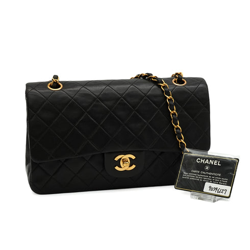 VINTAGE CHANEL CLASSIC FLAP MEDIUM CHAIN SHOULDER BAG BLACK LAMB SKIN GOLD HARDWARE 90346127