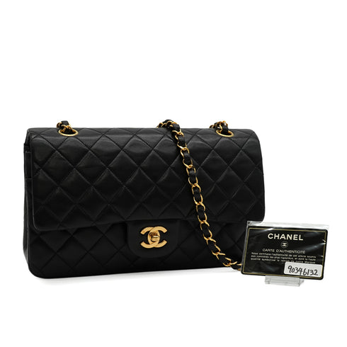 VINTAGE CHANEL CLASSIC FLAP MEDIUM CHAIN SHOULDER BAG BLACK LAMB SKIN GOLD HARDWARE 90346132