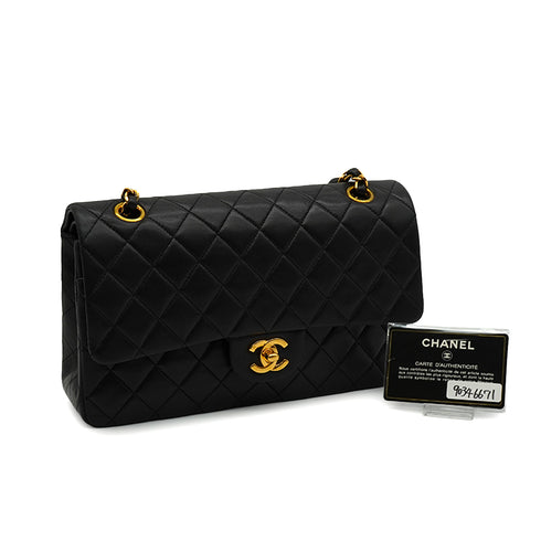 VINTAGE CHANEL CLASSIC FLAP MEDIUM CHAIN SHOULDER BAG BLACK LAMB SKIN GOLD HARDWARE 90346671