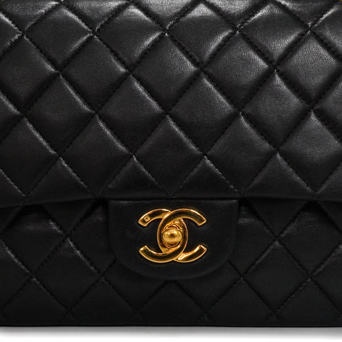 VINTAGE CHANEL CLASSIC FLAP MEDIUM CHAIN SHOULDER BAG BLACK LAMB SKIN GOLD HARDWARE 90346671