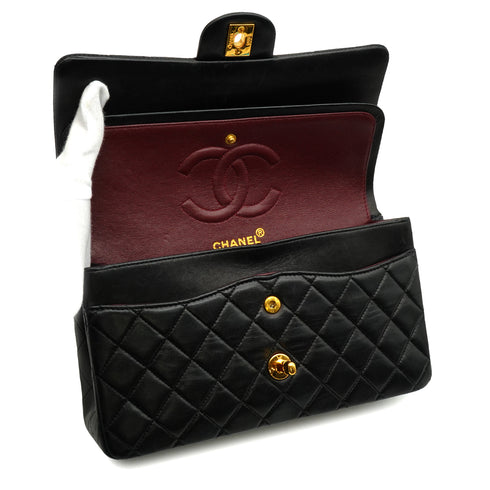 VINTAGE CHANEL CLASSIC FLAP MEDIUM CHAIN SHOULDER BAG BLACK LAMB SKIN GOLD HARDWARE 90346671
