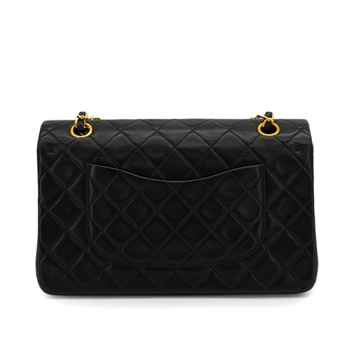 VINTAGE CHANEL CLASSIC FLAP MEDIUM CHAIN SHOULDER BAG BLACK LAMB SKIN GOLD HARDWARE 90346982