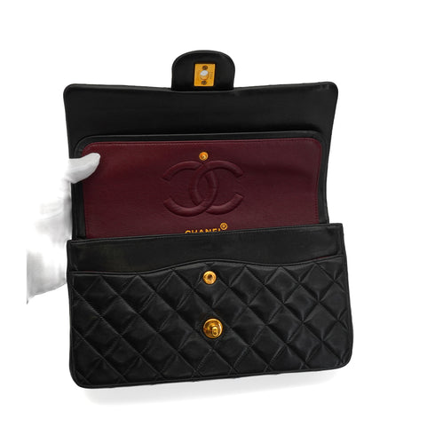 VINTAGE CHANEL CLASSIC FLAP MEDIUM CHAIN SHOULDER BAG BLACK LAMB SKIN GOLD HARDWARE 90346982