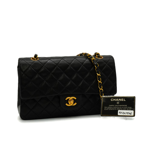 VINTAGE CHANEL CLASSIC FLAP MEDIUM CHAIN SHOULDER BAG BLACK LAMB SKIN GOLD HARDWARE 90347936