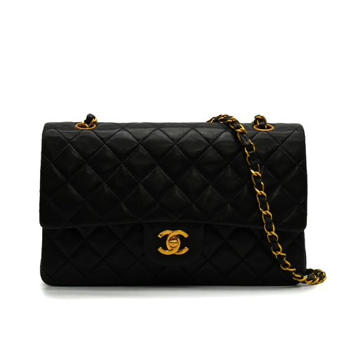 VINTAGE CHANEL CLASSIC FLAP MEDIUM CHAIN SHOULDER BAG BLACK LAMB SKIN GOLD HARDWARE 90347936