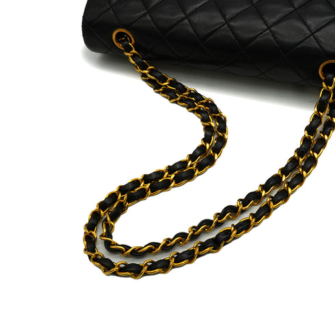 VINTAGE CHANEL CLASSIC FLAP MEDIUM CHAIN SHOULDER BAG BLACK LAMB SKIN GOLD HARDWARE 90347936