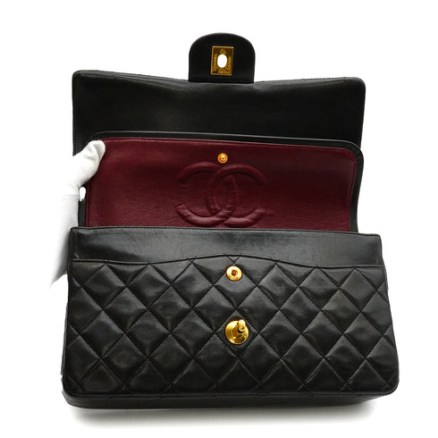 VINTAGE CHANEL CLASSIC FLAP MEDIUM CHAIN SHOULDER BAG BLACK LAMB SKIN GOLD HARDWARE 90347936