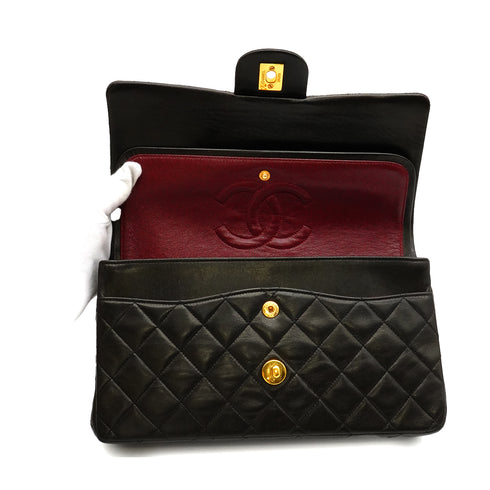 VINTAGE CHANEL CLASSIC FLAP MEDIUM CHAIN SHOULDER BAG BLACK LAMB SKIN GOLD HARDWARE 90348014