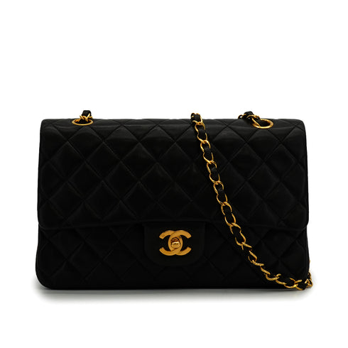 VINTAGE CHANEL CLASSIC FLAP MEDIUM CHAIN SHOULDER BAG BLACK LAMB SKIN GOLD HARDWARE 90348225