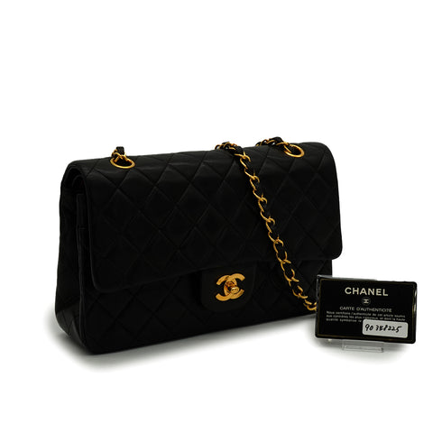 VINTAGE CHANEL CLASSIC FLAP MEDIUM CHAIN SHOULDER BAG BLACK LAMB SKIN GOLD HARDWARE 90348225