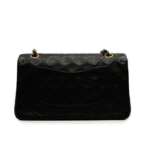 VINTAGE CHANEL CLASSIC FLAP MEDIUM CHAIN SHOULDER BAG BLACK LAMB SKIN GOLD HARDWARE 90348418