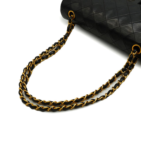VINTAGE CHANEL CLASSIC FLAP MEDIUM CHAIN SHOULDER BAG BLACK LAMB SKIN GOLD HARDWARE 90348418