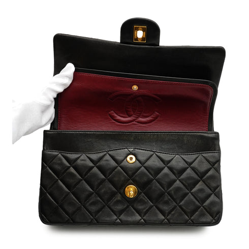 VINTAGE CHANEL CLASSIC FLAP MEDIUM CHAIN SHOULDER BAG BLACK LAMB SKIN GOLD HARDWARE 90348501