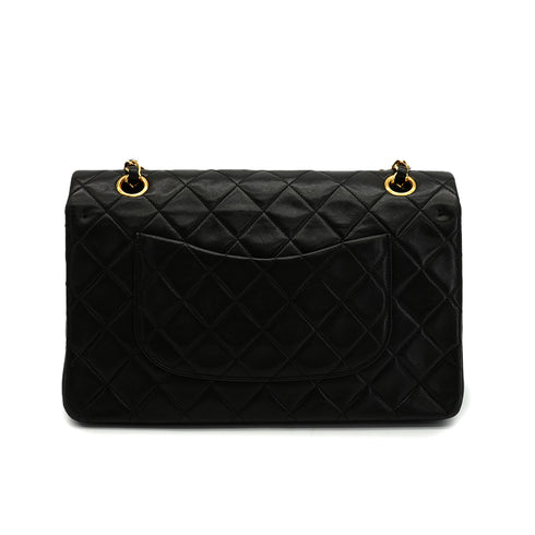 VINTAGE CHANEL CLASSIC FLAP MEDIUM CHAIN SHOULDER BAG BLACK LAMB SKIN GOLD HARDWARE 90349402