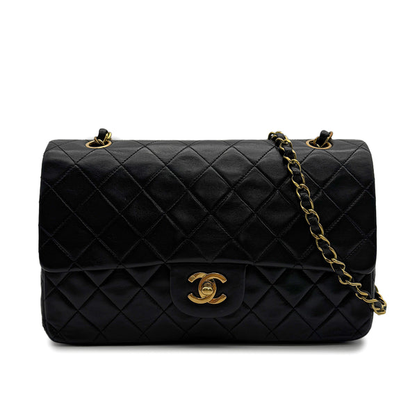 VINTAGE CHANEL CLASSIC FLAP MEDIUM CHAIN SHOULDER BAG BLACK LAMB SKIN GOLD HARDWARE 90313401