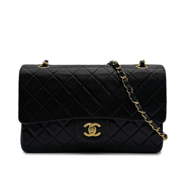VINTAGE CHANEL CLASSIC FLAP MEDIUM CHAIN SHOULDER BAG BLACK LAMB SKIN GOLD HARDWARE 90313670