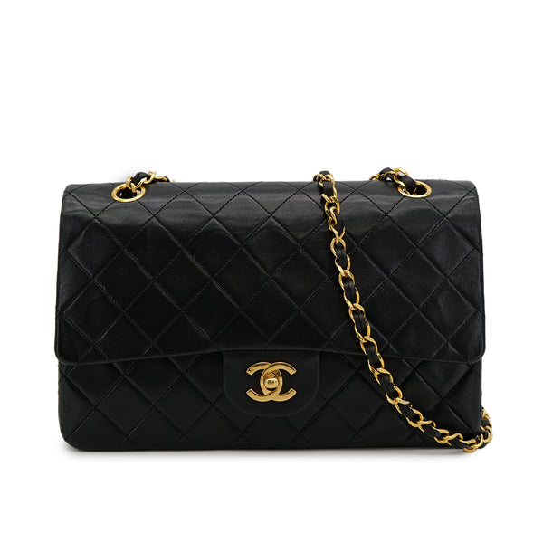 VINTAGE CHANEL CLASSIC FLAP MEDIUM CHAIN SHOULDER BAG BLACK LAMB SKIN GOLD HARDWARE 90314362