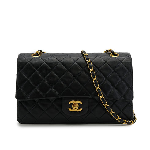 VINTAGE CHANEL CLASSIC FLAP MEDIUM CHAIN SHOULDER BAG BLACK LAMB SKIN GOLD HARDWARE 90314750