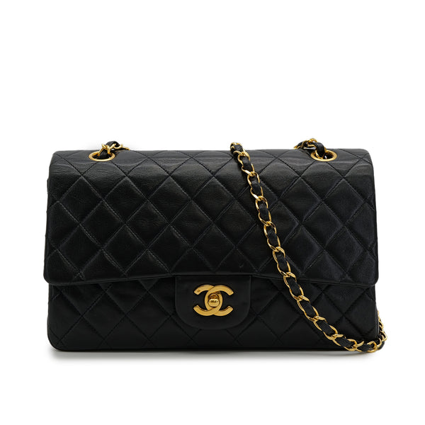 VINTAGE CHANEL CLASSIC FLAP MEDIUM CHAIN SHOULDER BAG BLACK LAMB SKIN GOLD HARDWARE 90314750
