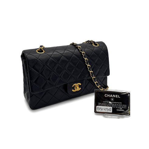 VINTAGE CHANEL CLASSIC FLAP MEDIUM CHAIN SHOULDER BAG BLACK LAMB SKIN GOLD HARDWARE 90314750
