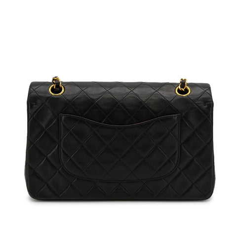 VINTAGE CHANEL CLASSIC FLAP MEDIUM CHAIN SHOULDER BAG BLACK LAMB SKIN GOLD HARDWARE 90314778