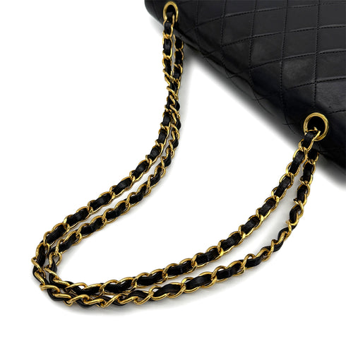 VINTAGE CHANEL CLASSIC FLAP MEDIUM CHAIN SHOULDER BAG BLACK LAMB SKIN GOLD HARDWARE 90314778